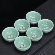 6只冰晶蜂巢玲珑陶瓷茶具整套镂空青花金线功夫茶碗盖碗茶杯