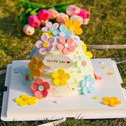 多彩软胶花朵儿童派对生日蛋糕装饰eva立体多层立体小花朵插牌