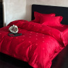 高级感爱心提花结婚床单四件套全棉纯棉100S喜被婚庆红色床上用品