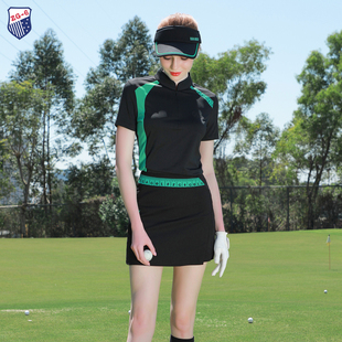 夏季zg6高尔夫女装服装女士，球服运动套装显瘦黑色，短袖t恤短裤裙