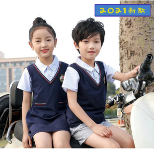 幼儿园班服小学生校服园服藏蓝连衣裙短裤，假两件套英伦韩版夏装