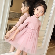 2024女童连衣裙韩版女孩长袖裙子，儿童珍珠甜美公主裙潮春秋装