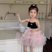 女童连衣裙2024年韩版女宝宝，背心露背拼接纱裙女孩，蓬蓬裙蛋糕裙子