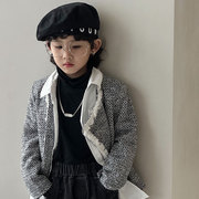hckids韩国童装男宝小香风，外套春秋款，一粒扣男童西装斜门襟上衣