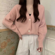 粉色毛衣外套女秋冬2023年温柔风日系复古小众设计感针织开衫上衣