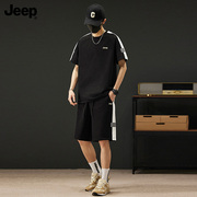 jeep吉普短袖短裤，运动套装男2024夏季潮流，休闲冰感速干两件套