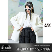 白色休闲小西装女UX2023春中长款设计感时尚气质百搭西服外套