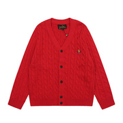 VIVI西太后薇薇安过新年男女款刺绣V领开衫长袖羊毛针织红色毛衣