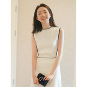 无袖白色t恤裙子韩版连衣裙女气质法式2023年打底衫短裙夏季
