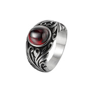 时尚钛钢男款戒指欧美个性复古地狱之花红宝石男士钛钢戒指指环
