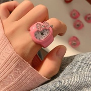 可爱蝴蝶结水钻时钟手表戒指女小众设计感2024时尚百搭戒指表
