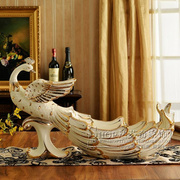 欧l式创意陶瓷孔雀果盘，套装大号水果盘，奢华客厅高档茶几摆件装饰
