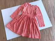 外贸Y单秋装女童装 纯氨棉弹力长袖红色条纹连衣裙 2-12岁