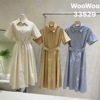 woowooshop时尚收腰系带，连衣裙2024夏装韩版单排扣中长裙女
