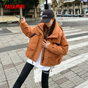 鸭鸭YAYA羽绒服女款冬季2024新款短款宽松连帽设计感户外三防外套