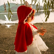 秋冬女童西班牙童装红色无袖，斗篷披风洛丽塔新年外套礼服圣诞衣服