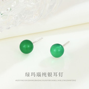 s925纯银绿玛瑙耳钉小众，气质饰品高级感简约水晶，宝石耳环个性耳饰