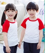 短袖夏季中小学生校服纯棉短袖t恤polo衫红白短袖，t恤运动休闲定制