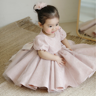 公主裙女童花童礼服裙粉色儿童生日礼服主持人钢琴演出服纱裙