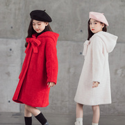 2020秋冬韩版女童毛呢，连帽外套中大童亲子装，中长款羊毛呢保暖大衣