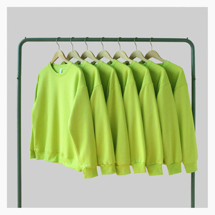 春秋季常规薄款毛圈布纯色荧光绿 圆领卫衣男 女bf风青年潮流