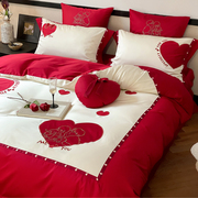 120支长绒棉结婚四件套大红色全棉，婚庆喜被纯棉床单被套床上用品