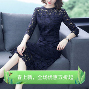 圆领蕾丝连衣裙女2024夏季妈妈装时尚，气质优雅收腰显瘦a字裙