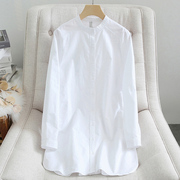 白色衬衫女春秋2024年时尚洋气，设计感中长款纯棉衬衣休闲上衣