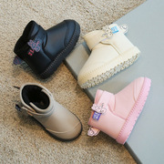 女童雪地靴小孩短靴2023秋冬季加绒加厚棉鞋儿童防水防滑棉靴