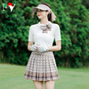 防晒高尔夫球服女士修身高端白色T恤上衣半袖百褶短裙运动套装女