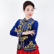 新疆舞蹈演出服装金丝绒黑色款长袖上衣绣花维吾族民族服秋冬款