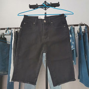 夏季黑色女牛仔短裤骑行裤五分裤常规高弹力深色铅笔裤