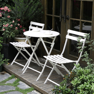 阳台铁艺折叠小桌椅网红抖音三件套组合室外露台，庭院休闲茶几餐桌