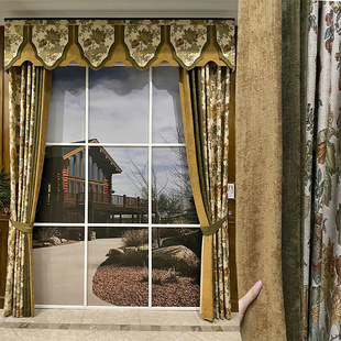 雪尼尔提花拼接美式古典花鸟风格窗帘成品定制高窗客厅田园纱
