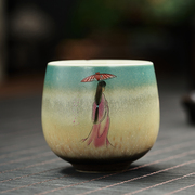功夫茶杯个人专用高档陶瓷，主人单杯品茗杯，家用白瓷手绘单个小杯子
