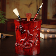 12十二生肖蛇动物笔筒 实木雕刻红木工艺品摆件 木雕笔筒商务