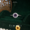天然紫水晶戒指洛徽s925纯银，镀18k铂金，复古镶钻轻奢高级感活口女