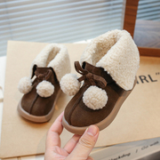 女童公主加绒棉靴2023冬季棉鞋女孩宝宝保暖鞋洋气雪地靴短靴