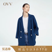 OVV春夏女装日本进口针织华夫格面料宽松翻边西服外套