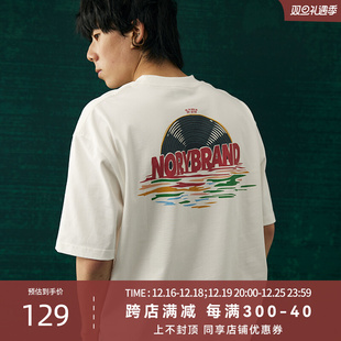 NGOARMY(NORYBRAND)  23SS复古唱片系列印花T恤 海岸落日波普短袖