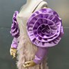 紫色长款缎布手工立体花朵婚纱礼服长裙手套造型拍照道具手袖