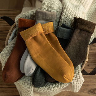 3双装雪地袜子女秋冬季加绒加厚保暖月子睡眠中筒袜长款堆堆短袜