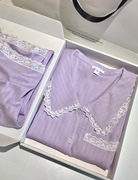 紫色睡衣高档女士秋冬纯棉长袖，长裤纯色简约针织棉家居服礼盒装
