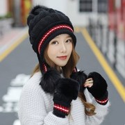帽子女冬天韩版学生兔毛，可爱球球毛线，帽潮百搭加绒保暖护耳针织帽