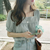 夏季女装韩版批发清新洋气，宽松套头衬衣，学生短袖方领格子衬衫