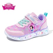 迪士尼3-7岁女童鞋新春秋款儿童公主带灯透气跑步轻便网面运动鞋