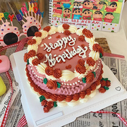 复古手绘网红创意，定制情侣纪念儿童生日蛋糕重庆同城配送男女