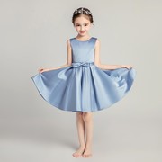 儿童蓝色晚礼服短款公主连衣裙，气质女童钢琴，演出服合唱团花童装