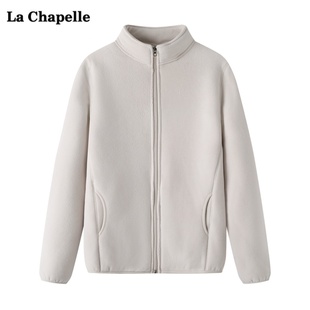 拉夏贝尔/La Chapelle仿羊羔绒外套女冬季摇粒绒立领加绒开衫上衣