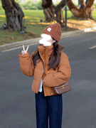 小个子橘色短款立领棉服，女秋冬季2023年韩系穿搭棉衣棉袄外套